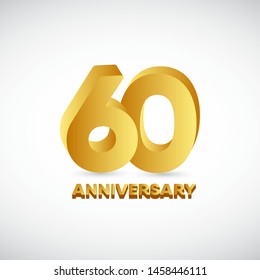 60 th anniversary vector template. Gold 3d design concept. Design for celebration, greeting cards or print.