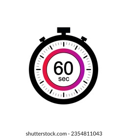 Símbolo de temporizador de 60 segundos, icono de reloj de temporizador de 60 segundos de diseño plano aislado en fondo blanco.