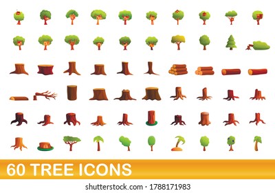 60 tree icons set. Cartoon illustration of 60 tree icons vector set isolated on white background