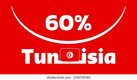 60% Tunisia sign label vector art illustration with visible font, stylized in white color on a red background