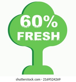 60% Vector Illustration of Fresh food everyday graphic label or sticker on white background, vector design illustration. Suitable for product label