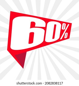 60% written on red polygonal banner. modern label in perspective. eps 10
