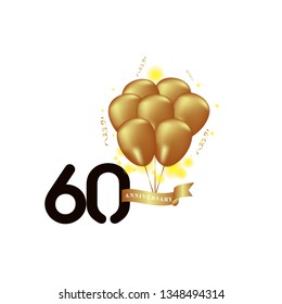 60 Year Anniversary Black Gold Balloon Vector Template Design Illustration