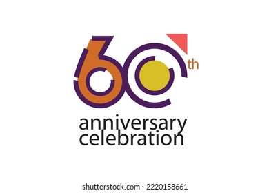 60 años de celebración de aniversario con logotipo de estilo abstracto. aniversario con color púrpura, amarillo, naranja aislado en fondo blanco, diseño vectorial para celebración, invitación, tarjeta de saludo - Vector