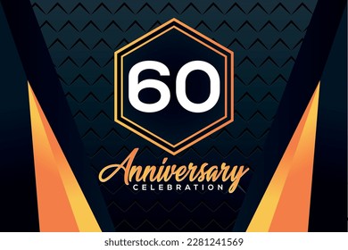 60 year anniversary celebration logo design with elegance double orange line on luxury background