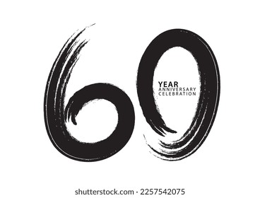 celebración de 60 años logotipo tipo de pintura negra vector, diseño de número 60, invitación de cumpleaños 60, plantilla de aniversario, vector de diseño de número de logotipo, fuente de caligrafía, logotipo de tipografía