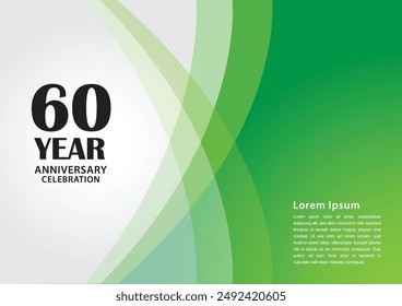 Logo für 60-jährige Jubiläumsfeier auf grünem Hintergrund für Plakat, Banner, Faltblatt, Flyer, Broschüre, Web, Einladungen oder Grußkarte, 60-Zahlendesign, 60. Geburtstagseinladung, Vektorgrafik