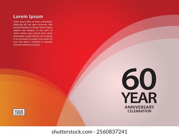 60 year anniversary celebration logotype on red background for poster, banner, leaflet, flyer, brochure, web, invitations or greeting card, 60 number design, 60th Birthday invitation, anniversary logo