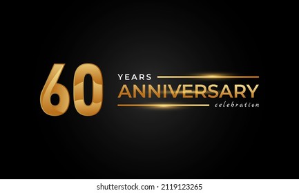60 Year Anniversary Celebration with Shiny Golden and Silver Color for Celebration Event, Wedding, Greeting card, and Invitation Isolated on Black Background