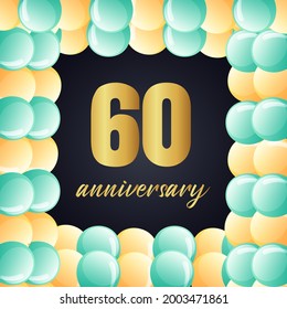 Celebración del 60 aniversario, diseño vectorial para celebraciones, tarjetas de invitación y tarjetas de felicitación