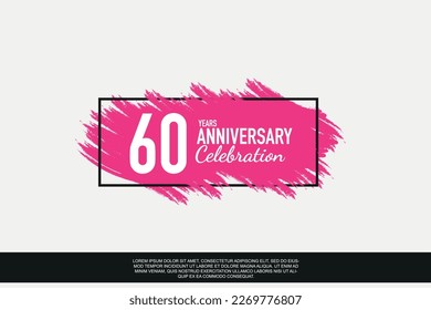 60 year anniversary celebration vector pink design in black frame on white background abstract illustration logo	