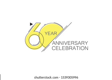 60 year Anniversary comical look, simple line art, Sleek and Clean Design   - Vector