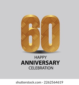 60 year anniversary, Gold shiny metallic numbers set, gold font sign isolated on gray background. Luxury fashion typography design for decoration, web, design, advertising. Vector illustration