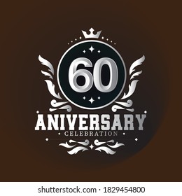 60 year anniversary logo with elegance silver color isolated on brown background for celebration event