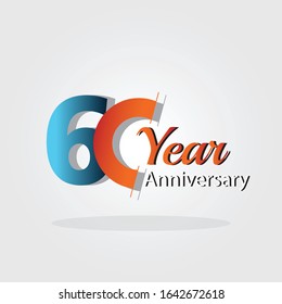 60 year anniversary logotype with simple ribbon isolated on blue background for celebration event