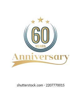 60 Year Anniversary Vector Template Design Illustration. Gold And Blue color design with ribbon