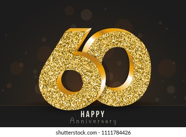 60 - year happy anniversary banner. 60th anniversary gold logo on dark background.