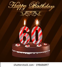 60 year Happy Birthday Card with cake and candles, 60th birthday - vector EPS10 svg