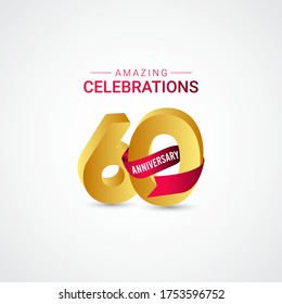 60 Years Anniversary Amazing Celebration Gold Vector Template Design Illustration