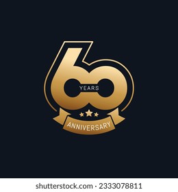 Insignia de 60 años de aniversario con estilo de oro Vector Ilustración