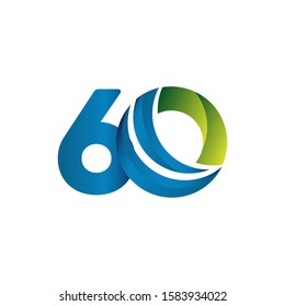 60 Years Anniversary Celebration Blue green Vector Template Design Illustration