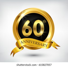 60 years anniversary celebration design.60th anniversary golden logo.Vector illustration.