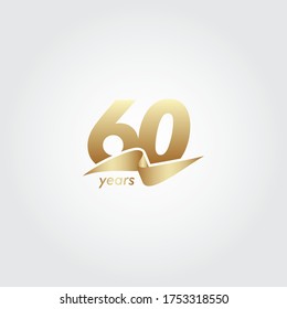 60 Years Anniversary Celebration Gold Ribbon Vector Template Design Illustration