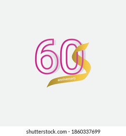 60 Years Anniversary Celebration Gold Ribbon Vector Template Design Illustration