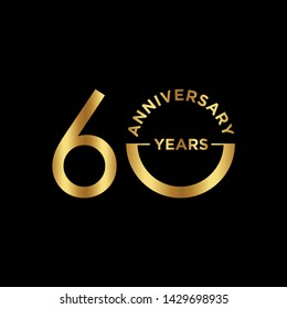 60 years Anniversary Celebration with golden text on dark background, vector template.