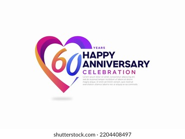 60 years anniversary celebration icon logo colorful with love shape