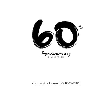 Logo de la celebración de los 60 años vector de pincel negro, diseño del logo de los 60 años, logotipo de los 60 años, aniversario feliz, aniversario vectorial para la celebración, afiche, tarjeta de invitación