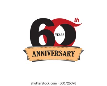 60 years anniversary celebration logo design with decorative ribbon or banner. Happy birthday sign,