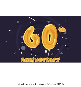 60 Years Anniversary Celebration Logo, Yellow foil balloon colored, Isolated on Dark Purple Background