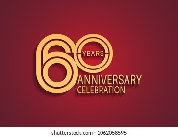 60 years anniversary celebration logotype. anniversary logo with elegance golden color isolated on red background, vector design for celebration, invitation card, and greeting card