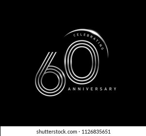 60 years anniversary celebration logotype with line number style silver color isolated on black color. vector anniversary for celebration, invitation card, and greeting card