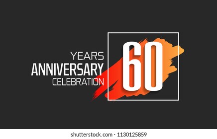60 years anniversary celebration logotype with orange brush and square isolated on black background for use special celebration event