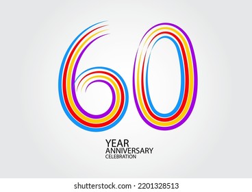 60 years anniversary celebration logotype colorful line vector, 60th birthday logo, 60 number design, Banner template, logo number elements for invitation card, poster, t-shirt.