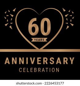 60 years anniversary celebration logotype. anniversary logo with golden color isolated on black background, vector design for celebration, invitation card, and greeting card. Eps10 Vector Illustration