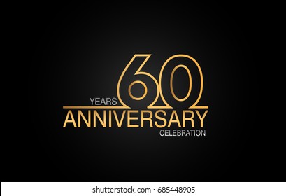 60 years anniversary celebration logotype. anniversary logo with golden and silver color isolated on black background, vector design for celebration, invitation card, and greeting card