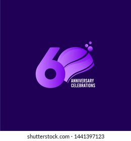 60 Years Anniversary Celebration, Purple Vector Template Design Illustration