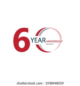 60 Years Anniversary Celebration Red Color Vector Template Design Illustration