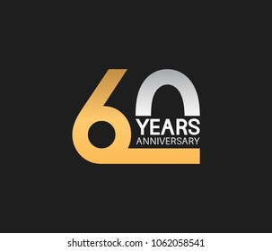 60 years anniversary celebration simple logotype. anniversary logo with elegance golden and silver color isolated on black background