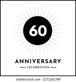 60 years anniversary celebration with starburst isolated on white background. Creative design for happy birthday, wedding, ceremony, event party, award, invitation event, and greeting card.