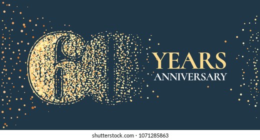 60 years anniversary celebration vector icon, logo. Template horizontal design element with golden glitter stamp for 60th anniversary greeting card 