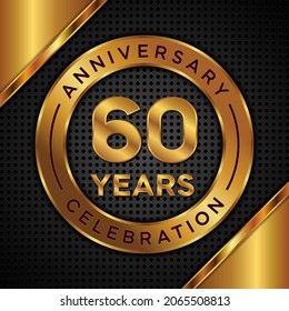 60 years anniversary, anniversary celebration vector design with gold color on black texture background, simple and luxury design. logo vector template