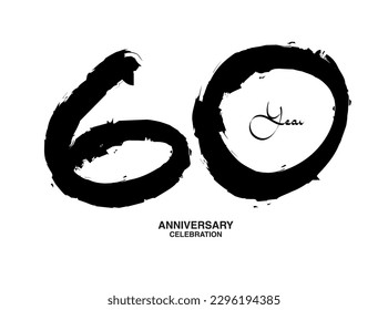 Plantilla vectora de celebración de 60 años, diseño de logotipo de 60 números, cumpleaños 60, números de letras negras pincel dibujo dibujo a mano, número negro, ilustración vectorial de aniversario