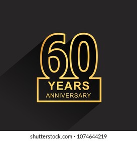 60 years anniversary design line style with square golden color for anniversary celebration event. isolated with black background