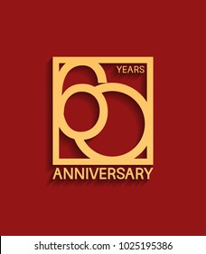 60 years anniversary design logotype golden color in square isolated on red background for celebration event
