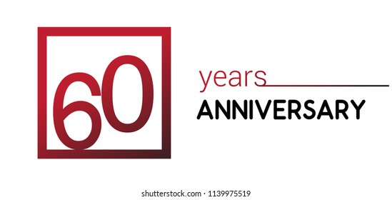 60 years anniversary design logotype with red color in square isolated on white background for anniversary celebration 