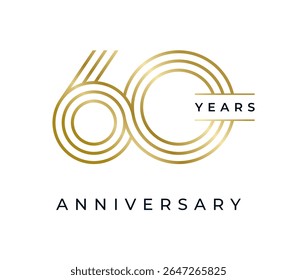 60 Years Anniversary design vector illustration. Unique 60 years logo design template. In gold color